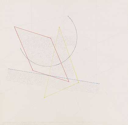 黑色弧线、红色平行四边形的位置……，1976年。-索尔·莱维特