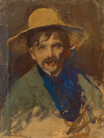 保罗·施罗德（Paul Schroeter）《画家弗里茨·奥弗贝克（1869–1909）戴草帽的画家自画像》