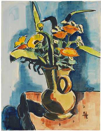 静物夏日花（环形玫瑰），1940年。-卡尔·施密特·罗特卢夫