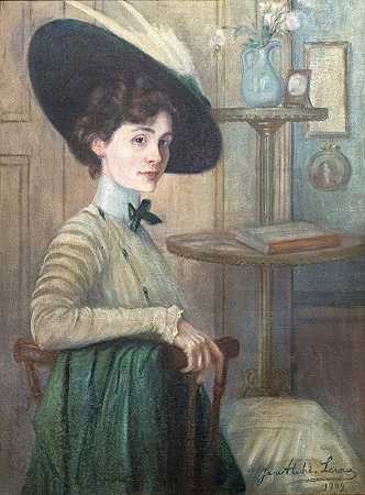 《戴着绿色帽子的自画像》（Jane Atché）