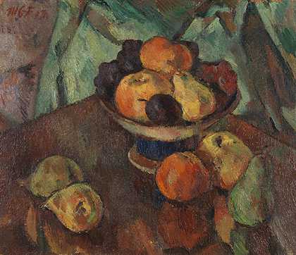 苹果和梨的静物，1913年。-玛丽亚·卡斯帕·菲尔泽