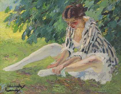 里宁（坐在草地上），1910年。-爱德华·库库埃尔