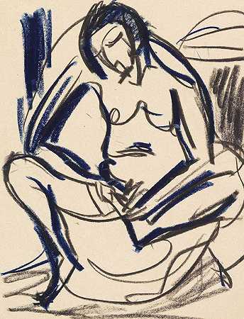 坐着的裸体女性，1925年。-凯尔希纳