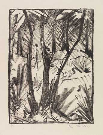 小人物森林风景（2），1919年左右。-奥托·缪勒
