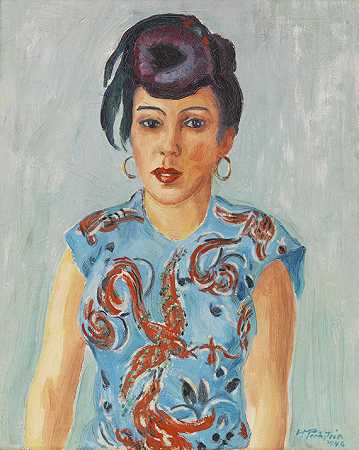 1946年弗雷达·维尔梅尔蓝色上衣肖像。-赫尔曼·马克斯·佩赫斯坦