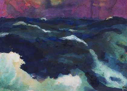 1930/1935年左右，紫罗兰色天空下的大海。-埃米尔·诺德