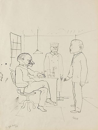 房间里的男人。厄普顿·辛克莱的插图“爱国者的100%罗马”，Um 1920/21。-格罗兹