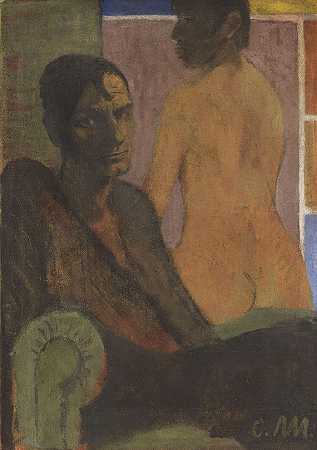 裸背自画像（背景为埃尔弗里德·蒂姆），约1929年。-奥托·缪勒