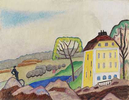 《黄色房子的风景》，1916年。-加布里埃尔·明特