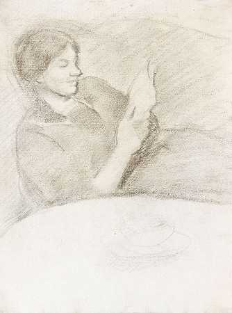 伊丽莎白与杯子，阅读，1909/10。-奥古斯特·麦克