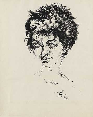 女孩的头，1916年。-路德维希·梅德纳
