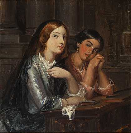威廉·马斯特兰德的《教堂里的威尼斯女人》（1854年同名画作提纲）