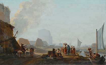 亚伯拉罕·路易斯·鲁道夫·杜克罗斯的《带船的河岸》