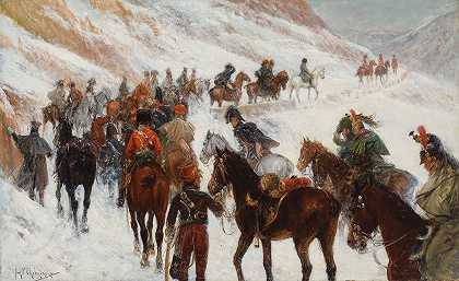《拿破仑军队穿越瓜达拉马山脉的索莫西耶拉山口》，1808年，扬·范·切明斯基著