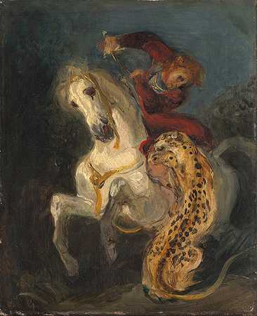 欧仁·德拉克罗瓦的《被美洲豹袭击的骑士》