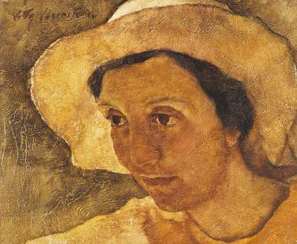 戴浅色夏帽的女人（托尼），约1929年。-Lotte Laserstein