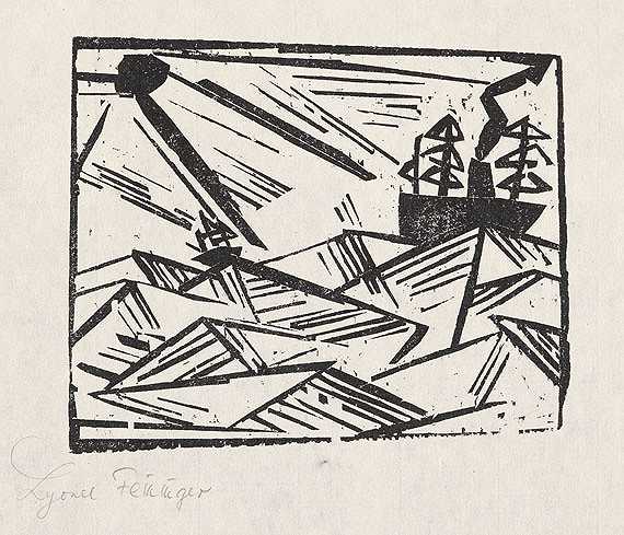 《船、浪和太阳》，1920年。-利奥尼·费宁格