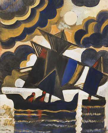 帆船，1925年。-雨果·谢伯