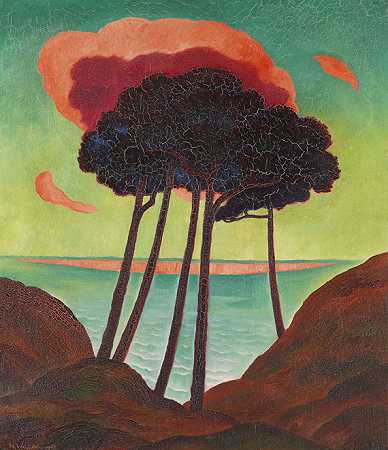 1909年左右，红云密布的松树。-古斯塔夫·温德沃德