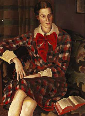 《拿着书的女士肖像》（艺术家的表妹保拉·菲弗），1929年。-理查德·齐格勒