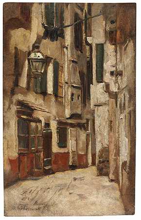 右边的威尼斯小巷，1878年。-马克斯·利伯曼