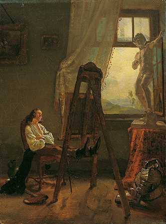 约瑟夫·丹豪瑟的《画室里睡着的画家》