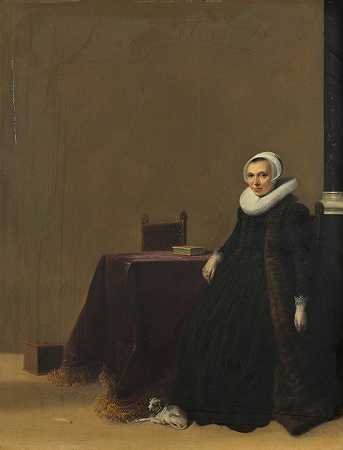 Hendrik Gerritsz Pot的《一个带狗的女人的肖像》