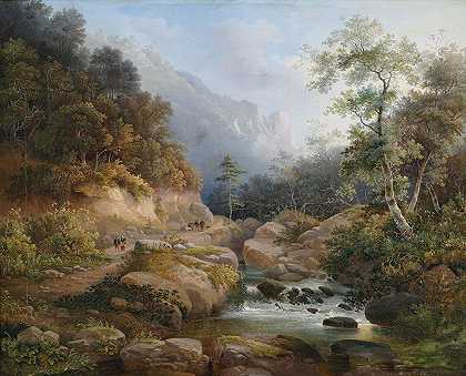 Pieter Francis Peters的《山河风景与人物》