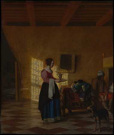 《拿着水壶的女人和床边的男人》（Pieter De Hooch著）