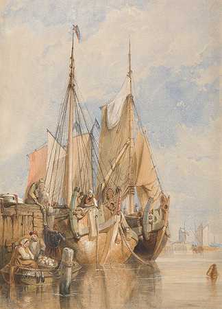 克拉克森·斯坦菲尔德的《码头边的荷兰渔船》