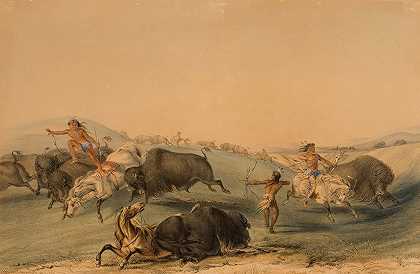 乔治·卡特林的《野牛狩猎，追捕》