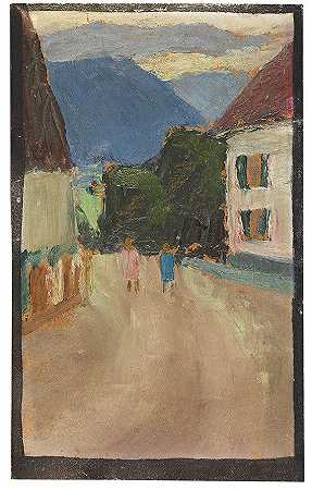 村街，1908年。-加布里埃尔·明特