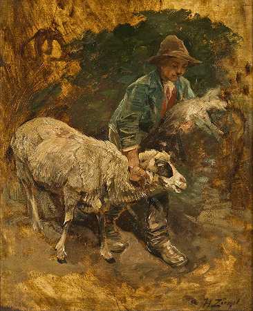 海因里希·冯·苏格尔的《一个带着羊羔和绵羊的牧童》