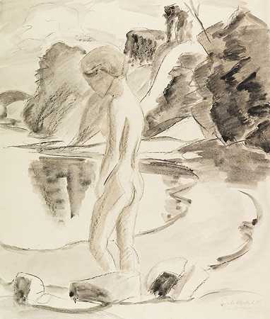 站在水边的女人，1925年。-埃里希·黑克尔