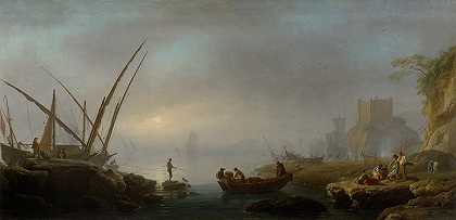 Charles François Grenier De Lacroix的《意大利港口场景》