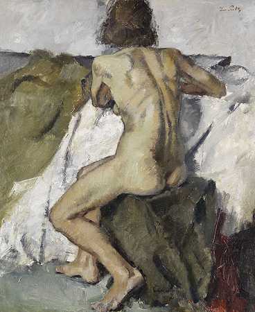 坐着的裸体女性，1891年。-利奥·普茨