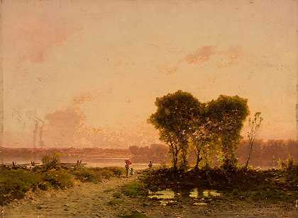 Aleksander Swieszewski的《日落时的河流风景》