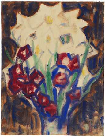 静物花卉，1916年。-克里斯蒂安·罗尔夫斯