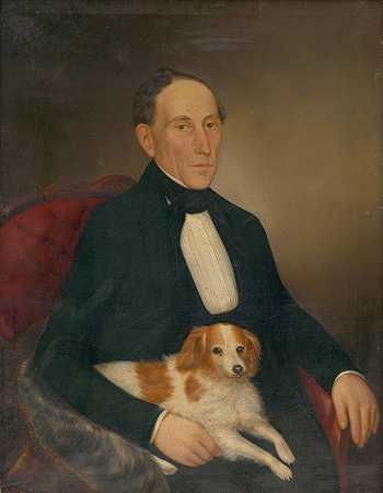 佩林卡的《一个坐着的男人和一条狗的肖像》