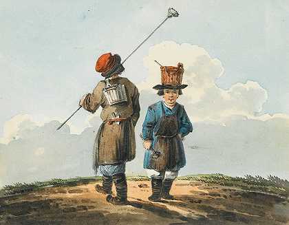 卡尔·伊万诺维奇·科尔曼（Karl Ivanovich Kollman）的《两个拿着刷子和水桶的年轻街头小贩》