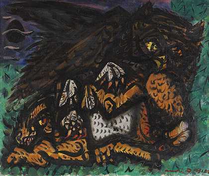 猫头鹰和兔子，1949年。-安德烈·马松