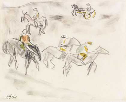 骑师和马匹，1910年。-赫尔曼·马克斯·佩赫斯坦