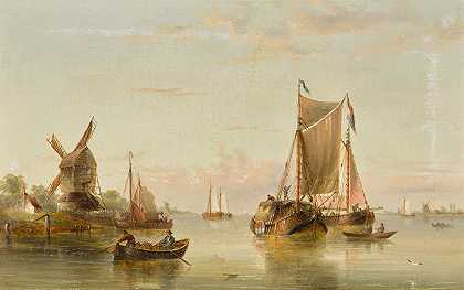 亨利·雷德莫尔的《海岸船只的河口场景》