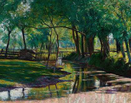 瓦迪斯瓦夫·波德科维斯基的《绿色风景与溪流》