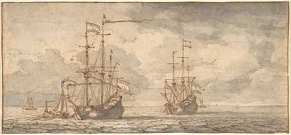 年轻人威廉·范·德·维尔德的《停泊的荷兰船》