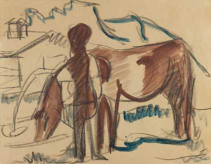 《农夫与饮牛》，1924年。-凯尔希纳