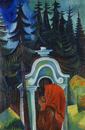 森林小教堂祈祷农民（波希米亚），1924年。-康拉德·费利克斯穆勒