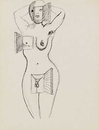 裸体站在窗户旁，1937年。-萨尔瓦多·达利