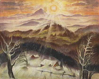 巴伐利亚森林的冬日阳光，1929年。-阿尔伯特·伯克尔