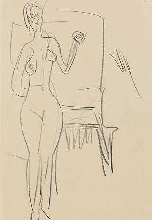 裸体站立女性，1933年。-凯尔希纳